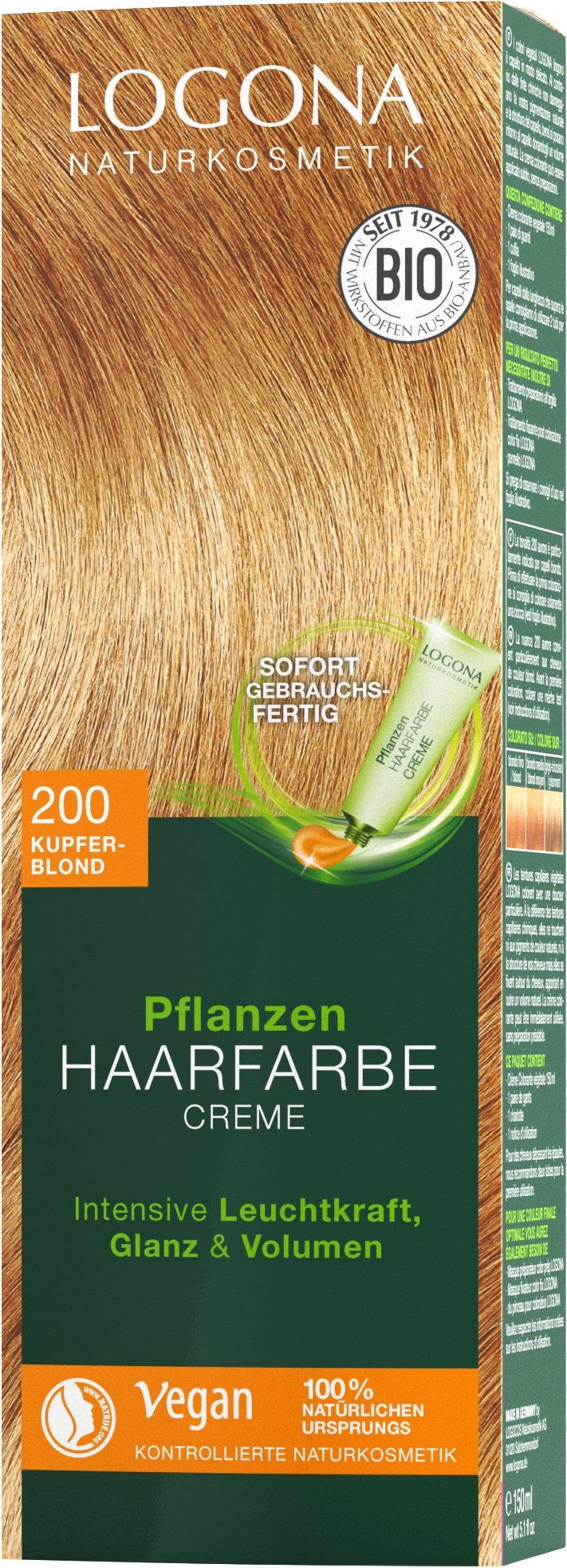 Creme | Pflanzen-Haarfarbe Kupferblond | Haarfarben Logona 200